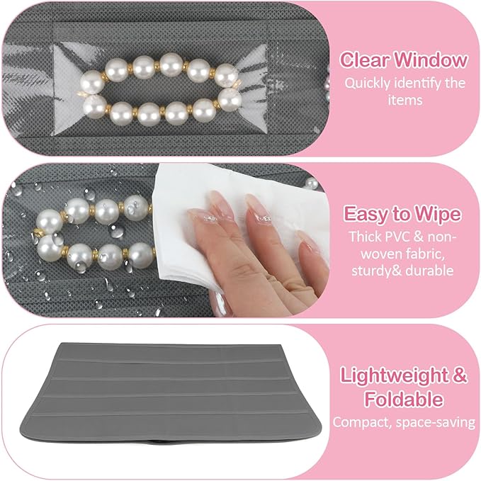 2 Pack Hanging Jewelry Organizer, 80 Clear Pockets earring organizer and storage, Accessories holder organizer for Closet, Jewelries, Necklace, Travel