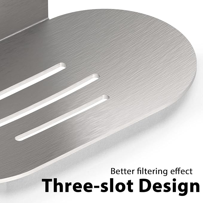 2 Pack Soap Dish for Shower, 3 Slot Self-Adhesive Soap Holder for Bathroom, Wall Mounted Shower Soap Holder, Stainless Steel Soap Tray (Brushed Silver)