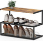 Shoe Rack, Unique 5-Shaped Free Standing Shoe Shelf, 3-Tier Wooden Shoe Organizer with Wooden Top and Steel Frame for Front Door Entrance, Entryway, Hallway, 24.41" D x 11.02" W x 16.14" H
