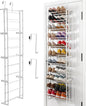 HUXOR 11 Tier Over The Door Shoe Organizer, Heavy-Duty Metal Shoe Rack for Door, Fit 22 Pairs Hanging Shoe Organizer for Sneakers, High Heel (White)
