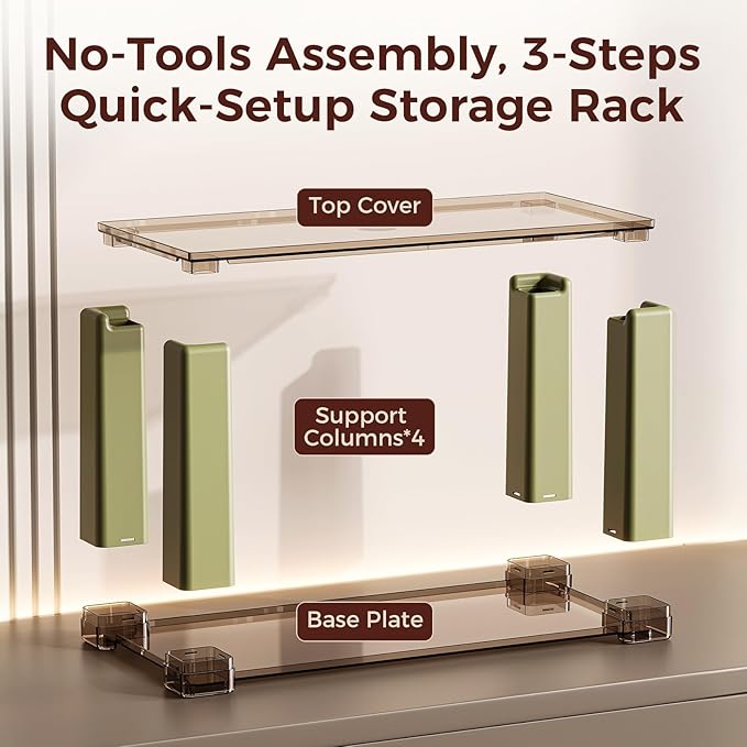 2-Tier Modern Minimalist Display Shelf, Multi-Purpose Organizer for Makeup,Perfume, Mugs, Figures, Clear Desktop Storage with Sturdy Frame for Bathroom, Kitchen, Office, and Home Decor Green