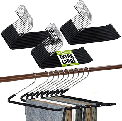 Spring Fever Open Ended Non Slip Sponge Padded Pants Hangers - Chrome Plating Foam Heavy Duty Space Saving Black Long 30