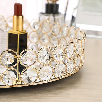 Hipiwe Crystal Vanity Tray Mirrored Dresser Perfume Trays for Makeup Tray Cosmetic Skin Care Storage, Jewelry Trinket Organizer Tray for Bathroom Countertop Home Decor (Large, Gold)