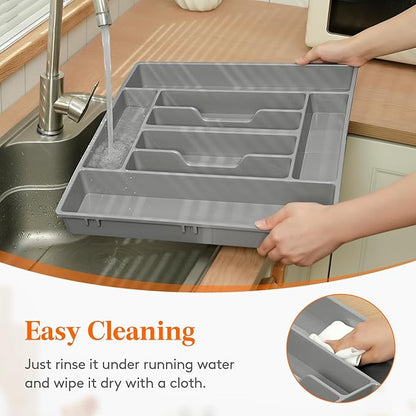 Lifewit Silverware Organizer, Plastic Kitchen Utensil Drawer Tray, Cutlery Flatware Storage Holder for Spoons Forks Knives, 20 x 16"/ 52 x 42cm, 8 Compartment, Gray