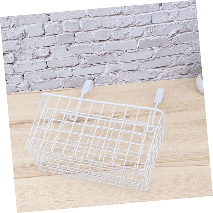 IMIKEYA White Hanging Rack Over Cabinet Door Basket Organizer for Kitchen Bathroom Office Rust Resistant Ventilated Storage Shelf Maximizing Space Without Hardware Installation