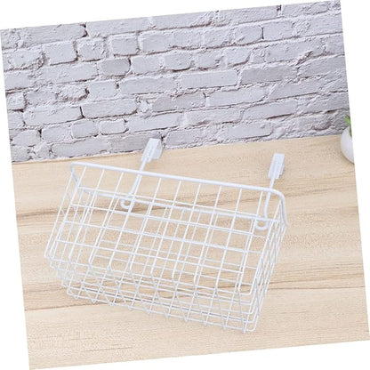 IMIKEYA White Hanging Rack Over Cabinet Door Basket Organizer for Kitchen Bathroom Office Rust Resistant Ventilated Storage Shelf Maximizing Space Without Hardware Installation