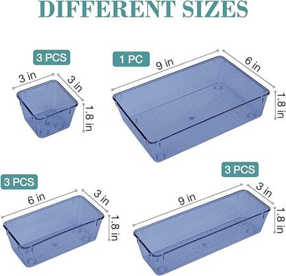 StorMiracle 10 PCS Drawer Organizer Set, 5 Varied Size Bathroom and kitchen Drawer cabinet organizer Trays, Clear Storage Bins for Makeup, Jewelry, Utensils and Gadgets, Dark Blue