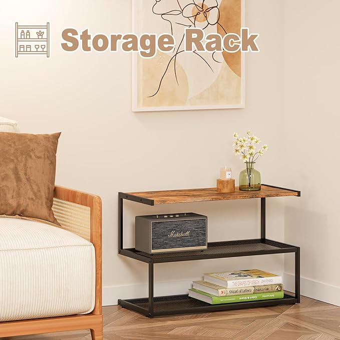 Shoe Rack, Unique 5-Shaped Free Standing Shoe Shelf, 3-Tier Wooden Shoe Organizer with Wooden Top and Steel Frame for Front Door Entrance, Entryway, Hallway, 24.41" D x 11.02" W x 16.14" H