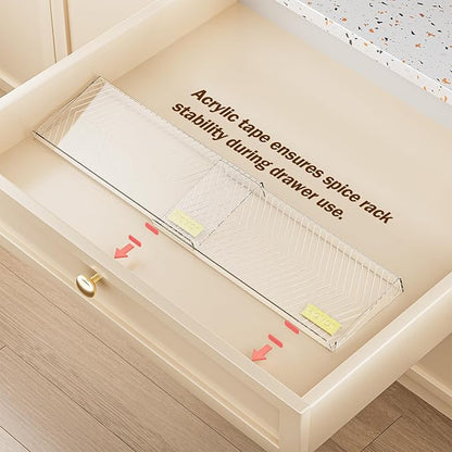 PanPanPal Spice Drawer Organizer, 4 Pack Clear Seasoning Organizer Rack, Expandable From 11" to 22" Wide Kitchen Spice Rack Organizers for Drawer, Countertop (Jars Not Included)