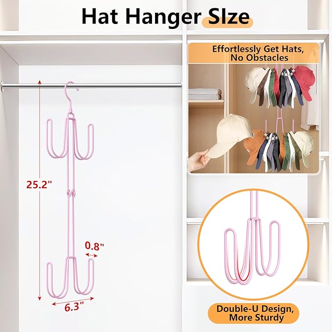NANATI Hat Hangers for Closet, Stainless Steel Hat Organizer, Hat Racks for Baseball Caps, Cap Organizer for Baseball Caps, 1 Pack, Pink