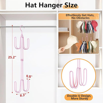 NANATI Hat Hangers for Closet, Stainless Steel Hat Organizer, Hat Racks for Baseball Caps, Cap Organizer for Baseball Caps, 1 Pack, Pink