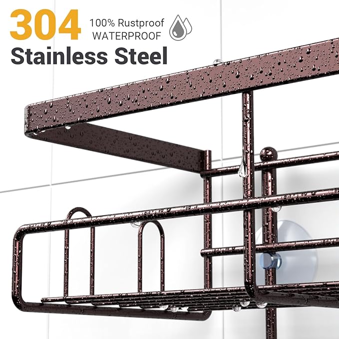 AKTECKE Shower Caddy Hanging Bathroom Organizer: Rustproof Shelf for Inside Shower - No Drilling, Over Showerhead - Bath Shelves for Shampoo, Soap - Bronze