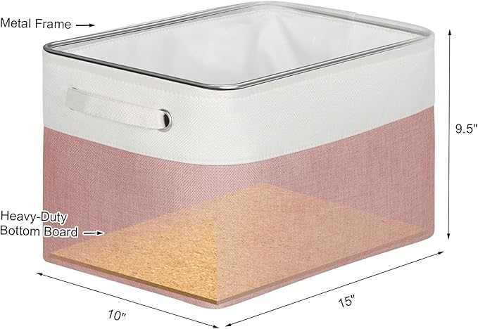 Foldable Storage Bin Collapsible Fabric Storage Basket Cube with Durable Handles Closet Organizer Bins for Organizing Shelves Drawers, Set of 3, 15" x 10" x 9.5", Pink