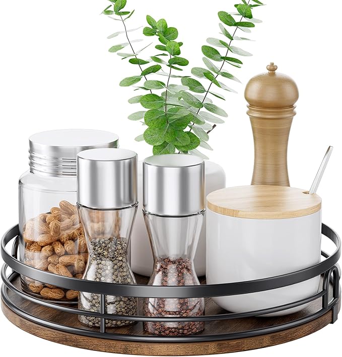 LAMU 12'' Lazy Susan Turntable Organizer for Cabinet, Round Wood Lazy Susan for Table Top, Countertop, Kitchen, Pantry, Spice, Bathroom Vanity, Decor