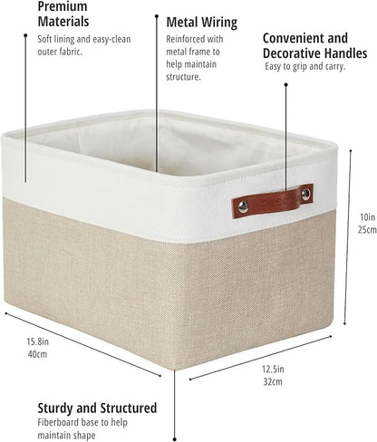 DECOMOMO Storage Bins, Extra Large Fabric Storage Baskets for Shelves, Decorative Linen Closet Organizer, 15.8 x 12.5 x 10 inches (Beige & White, 3 Pack)