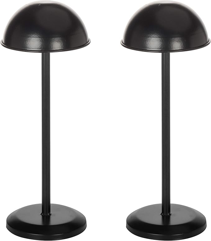 MyGift 2 Pcs Hat Stand with Adjustable Height, Cowboy Hat Rack Holder, Freestanding Baseball Cap Display, Wig Helmet Fedora Organizer, Black Metal Dome Shape