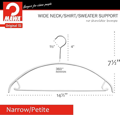 Mawa Narrow Petite Clothing Hangers, Steel Hanger with Non-Slip Coating, for Shirts, Dresses, Suits, Pants, Skirts, Camisoles, Jackets, 360-degree Rotatable Hook, Set of 5, White