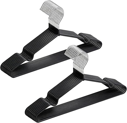 Amber Home 20 Pack Black Rubber Coated Metal Coat Hangers, 16" Non-Slip Clothes Hangers, Metal Hangers with Round Notches for Suit, Jacket, Shirt, Dress & Pants (Black)