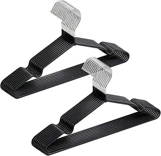 Amber Home 20 Pack Black Rubber Coated Metal Coat Hangers, 16" Non-Slip Clothes Hangers, Metal Hangers with Round Notches for Suit, Jacket, Shirt, Dress & Pants (Black)