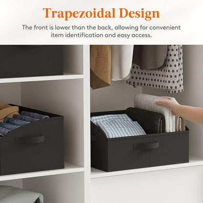 Lifewit Trapezoid Closet Storage Bins for Shelf, 6 Packs Non-woven Closet Organizer Baskets with Handles, Foldable Clothes Containers Boxes for Clothing, Book, Purse, 19L, Large, Black