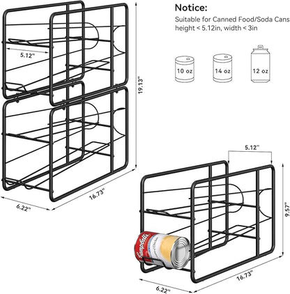 MOOACE 4 Pack Can Dispenser Rack, Stackable Soda Can Organizer Holder for Canned Food Storage Kitchen Cabinet Pantry Countertop, Black