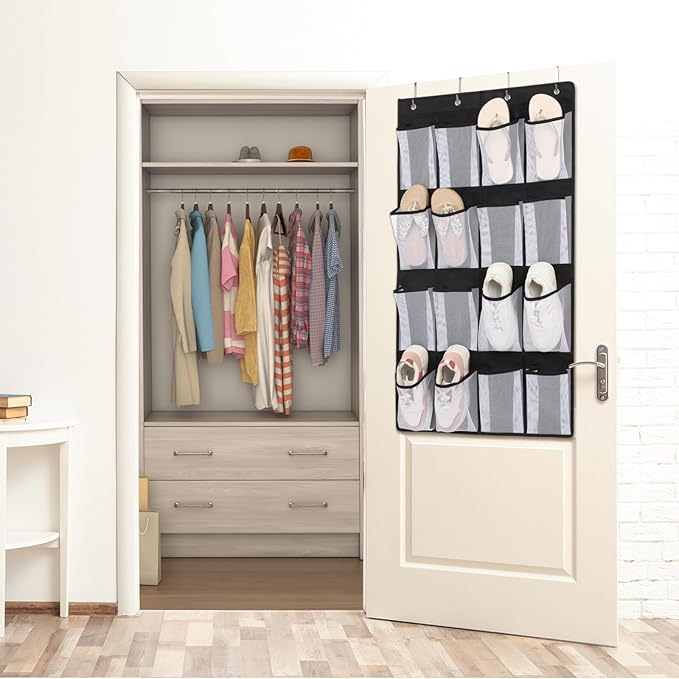 F-color 16-Pocket Hanging Organizer - Over the Door Shoe Organizer, Cruise Essentials for Cabin & RV, Breathable Mesh Storage Pockets, Space Saving Hanging Storage Holder with 4 Sturdy Metal Hooks