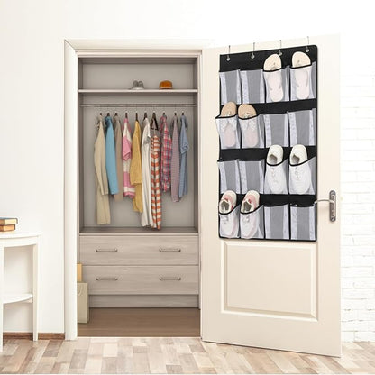 F-color 16-Pocket Hanging Organizer - Over the Door Shoe Organizer, Cruise Essentials for Cabin & RV, Breathable Mesh Storage Pockets, Space Saving Hanging Storage Holder with 4 Sturdy Metal Hooks