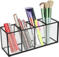 ELEGANTLIFE Clear Glass Makeup Brush Organizer,Luxurious Tempered Glass Cosmetics Brushes Storage Holder for Refined Bathroom Decor (Black, 4 Sections)