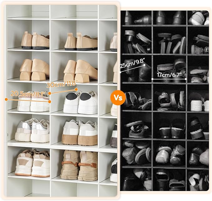 HOOBRO Tall Shoe Cabinet Set of 2, 9 Tier Shoe Storage Cabinet, Freestanding Wooden Shoe Organizer with 24 Cubbies and 3 Hooks, for Entryway, Closet, Living Room, White WT24SCP201