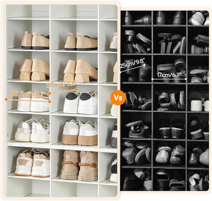 HOOBRO Tall Shoe Cabinet Set of 2, 9 Tier Shoe Storage Cabinet, Freestanding Wooden Shoe Organizer with 24 Cubbies and 3 Hooks, for Entryway, Closet, Living Room, White WT24SCP201