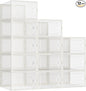 Kuject Large Shoe Organizers Storage Boxes for Closet, 12 Pack Clear Plastic Stackable Storage Bins with Lids, Under Bed Shoe Containers for Entryway, Fit up to Women's Size 10,Black,Off-white