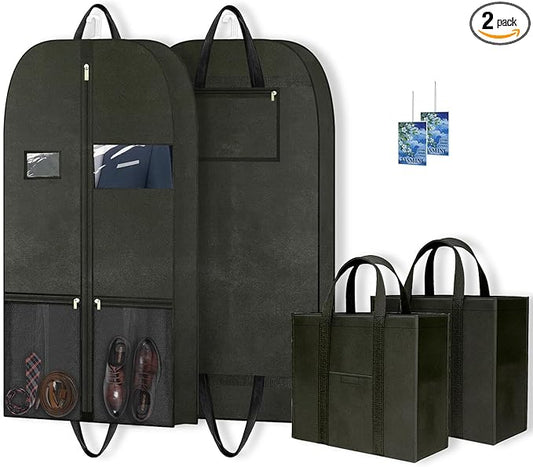 43" Garment Bags for Closet Storage and Travel, Gusseted Hanging Garment Bags for Men Women with Pockets Handles and Zipper, Suit Cover Bags for Clothes, Suits, Dress, Shirts, Coats, Jackets, 2 Pack