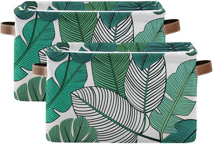Tropical Leaves Bin - Large Storage Basket for Home Office, 15x11x9.5inch, 2PACK