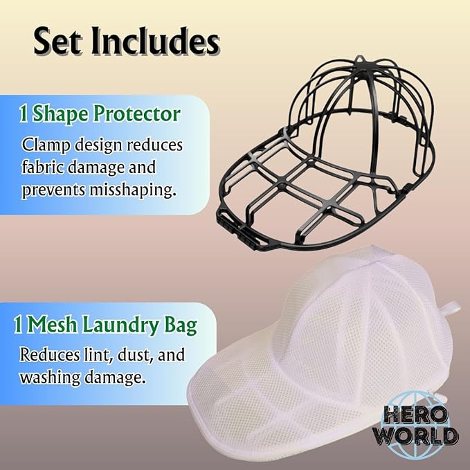 Cap Washer Cage Baseball Cap Shape Protector Hat Washer with Mesh Laundry Bag for Washing Machine Dishwasher Safe 1 Pack (1)