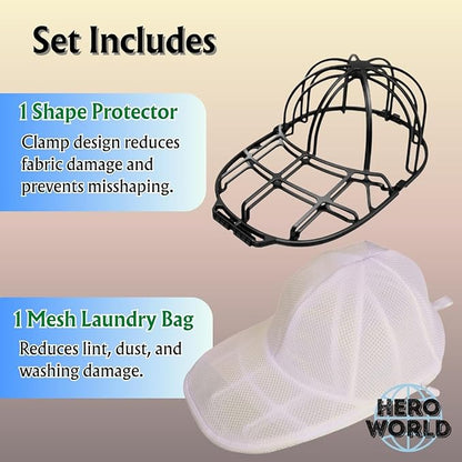 Cap Washer Cage Baseball Cap Shape Protector Hat Washer with Mesh Laundry Bag for Washing Machine Dishwasher Safe 2 Pack (2)