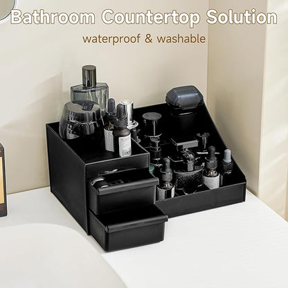 UFORU Large Black Vanity Organizer for Men, Countertop Cologne Organizer with Drawers, Perfume Stand & Mens Skincare Storage, Deodorant Display for Bathroom Bedroom Dresser, Ideal Gifts for Men