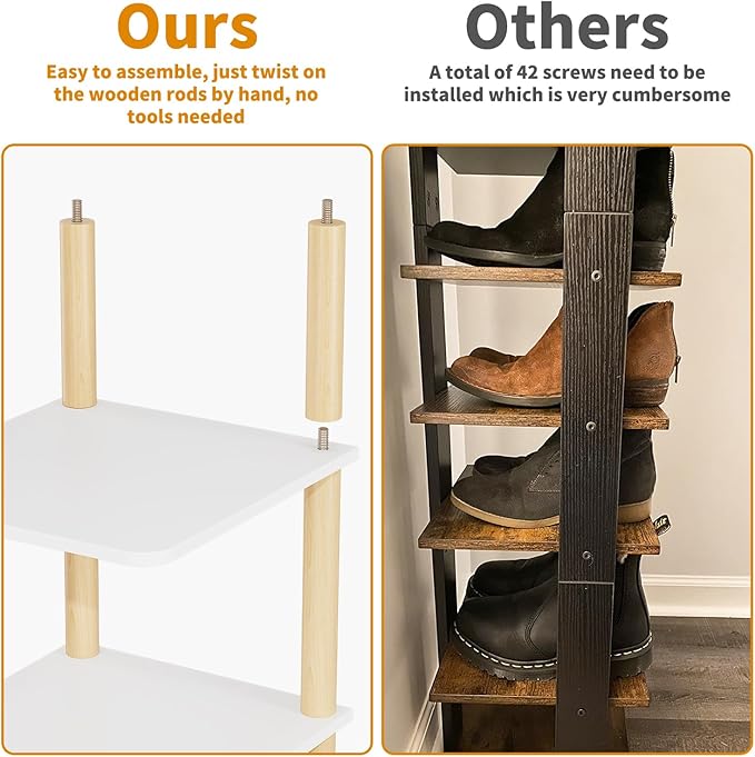 LUCKNOCK Vertical Shoe Rack, 8-Tier Tall Narrow Shoe Organizer for Entryway, Closet, Dorm & Small Spaces, Freestanding Wooden Shoe Shelf Tower for Boots, Sneakers, Heels. (White)