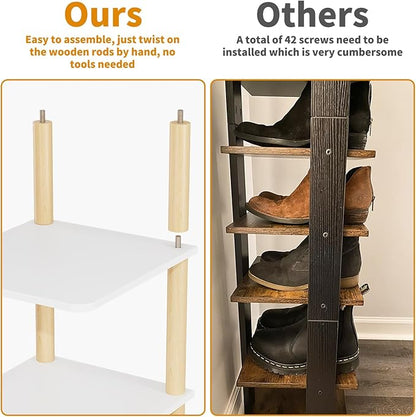 LUCKNOCK Vertical Shoe Rack, 8-Tier Tall Narrow Shoe Organizer for Entryway, Closet, Dorm & Small Spaces, Freestanding Wooden Shoe Shelf Tower for Boots, Sneakers, Heels. (White)