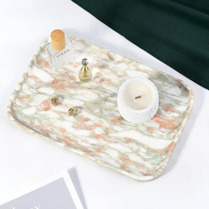 Koville Marble Tray, 12"x8" Marble Vanity Tray for Countertop Bathroom Kitchen Dresser, Decorative Catchall Trays for Perfume Jewelry, Rectangular Stone Serving Tray(Rosso Norvegian)