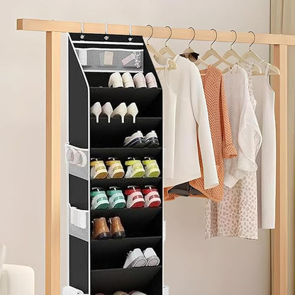8 Tier Over the Door Shoe Storage Organizer with 8 Large Pockets, Hanging Shoe Organizer With 6 Side Pocket,Fits 16–24 Pairs of Sneakers, Sandals, Boots,Door Storage for Narrow Closet and Dorm (Grey)