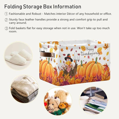 Thanksgiving Day Pumpkin Turkey Rectangular Storage Basket Organizer Bin Shelf Baskets For Clothes Gifts For Home Office Dorm