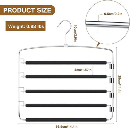 Pants Hangers, 6 Pack Anti-Slip Space Saving Hangers, 5 Layer Swing Arm Pants Hanger Stainless Steel with Non-Slip Padding, Closet Organizers & Storage for Pants Trousers Jeans Scarf