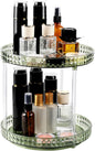 360 Clear Rotating Makeup Organize for Vanity,2 Tiers Lazy Susan with Diamond Pattern, Large-Capacity Skincare Organizers Cosmetic Display Case Organizer for Dresser (Vintage Green, 2Tiers)