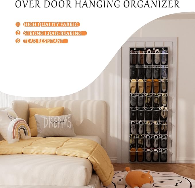 homyfort Over the Door Shoe Organizer, 40 Large Breathable Mesh Pocket,Space Saving Hanging Shoe Rack,Shoe Storage Holder for Entryway Bedroom Closet