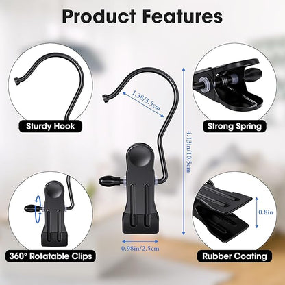24 Pack Boot Hangers Clips for Closet, Laundry Hooks Hanging Clips Pants Hangers with Clips Legging Organizer Clothes Pins Hanger Clips for Closet Organizer Towel Socks Hats Jeans Home Travel Black