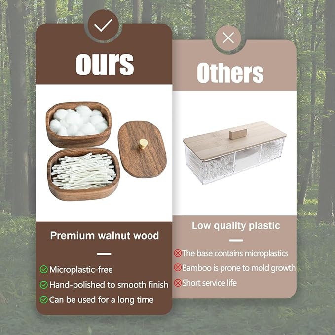 Acacia Wood Qtip Holder Bathroom Jars with Lids, Double-Layer Canisters for Cotton Ball/Round/Pads, Floss Pick Storage, Jars for Bathroom Countertop/Vanity Organizer, Home Decor