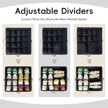 Shoe Organizer for Closet, 2 Pack Shoe Storage Bins with Clear Cover, Adjustable Dividers Fits 16-32 Pairs ShoeBoxes, Organizador de Zapatos, Navy Blue