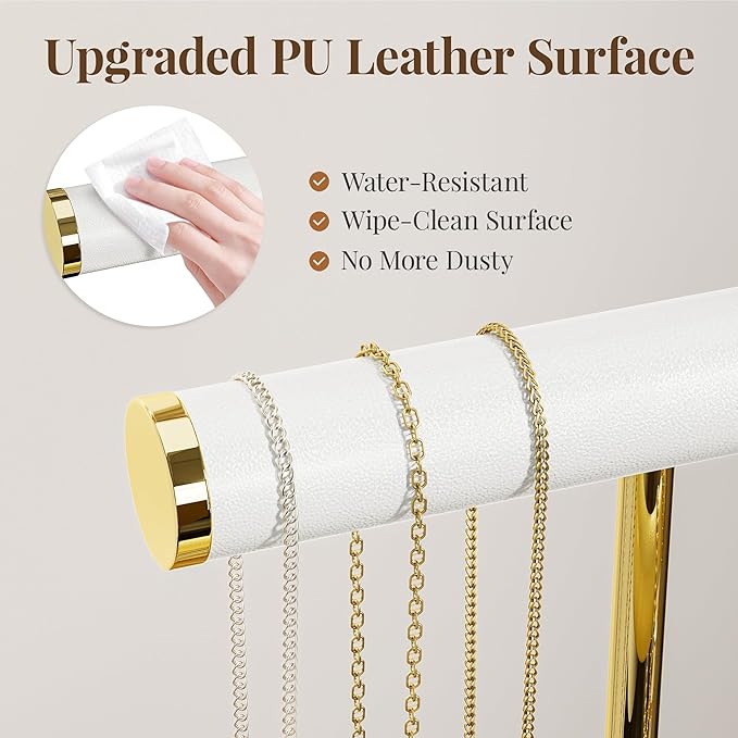 bussdis 3 Tier Bracelet Holder Display - White Leather Bracelet Holder, Detachable T Bar Jewelry Holder Organizer for Bracelet, Necklace, Earrings, Rings, Watches, Bangle