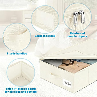 Under Bed Storage Container Bins 2 Pack, Low Profile Foldable Underbed Clothes Storage Organizer W/ Ultra Thick Fabric and Sturdy Bottom/Sides, Dual Zipper Storage Box for Dorm and Home 30x16x6.7"