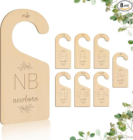 Wooden Baby Closet Dividers - 8 Pcs Double-Sided Design for Newborn Nursery Room Wardrobe Storage by Months Size - Perfect Toddler Clothes Organizer